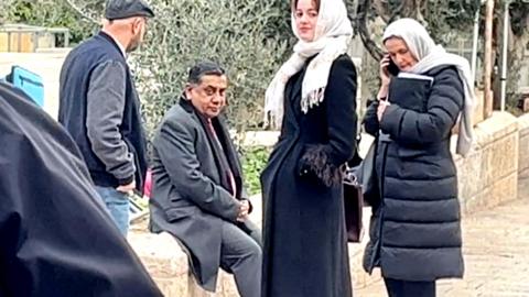 Lord Ahmad waiting near entrance to Jerusalem holy site (12/01/23)