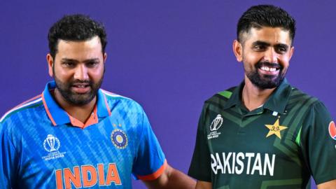 India captain Rohit Sharma (left) and Pakistan captain Babar Azam (right)