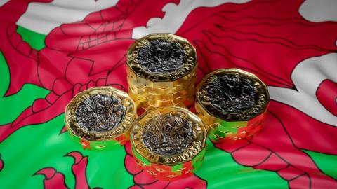 British Pound Coins with Welsh Flag