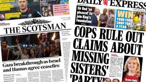 Newspaper front pages from January 16