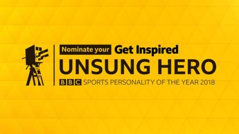 2018 Unsung Hero graphic - black text on a yellow background and an image of an old style BBC motion camera