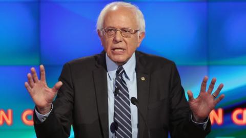 Democratic presidential candidate Sen. Bernie Sanders (I-VT) takes part in a presidential debate sponsored by CNN and Facebook at Wynn Las Vegas on October 13, 2015