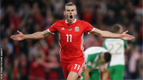 Gareth Bale celebrates scoring in Wales' 4-1 Nations league win over the Republic of Ireland in September