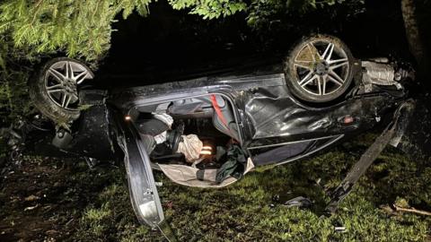 Car on its roof