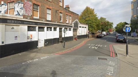 Google StreetView image of the junction of Kender Street at the junction with Queen's Road.