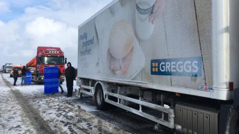 Greggs lorry stuck on A1