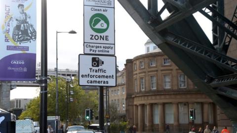 CAZ sign on Quayside in Newcastle