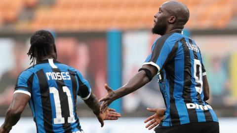 Victor Moses and Romelu Lukaku celebrate