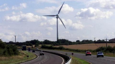 A47 at Swaffham with wind turbine