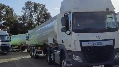 Video shows part of the government's reserve tanker fleet setting off to help refuel forecourts.