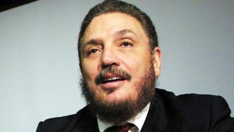 Dr. Fidel Castro Diaz Balart, son of Cuban president Fidel Castro, talks to the media during the presentation of his book 'Amanecer del Tercer Milenio' in 2002