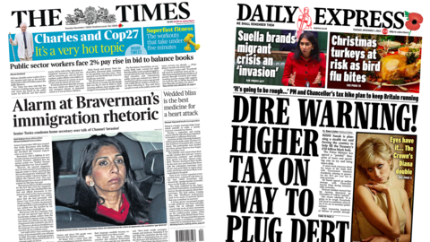 The Times and the Daily Express front page