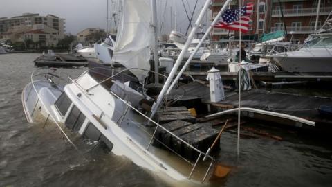 A boat damaged by Hurricane Sally in Pensacola, Florida. Photo: 16 September 2020