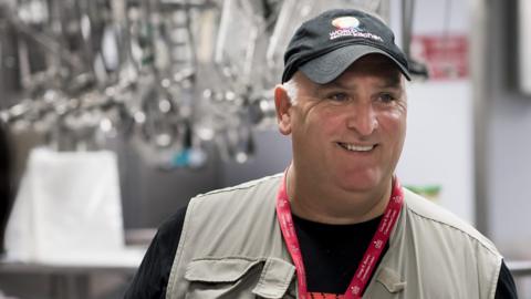 José Andrés in a kitchen in Puerto Rico