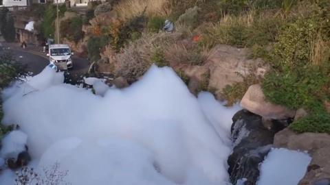 Waterfall vandalised with detergent