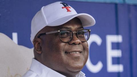 Democratic Republic of Congo's President Felix Tshisekedi attends athletics competitions at the 9th Francophone Games in Kinshasa, on August 1, 2023.