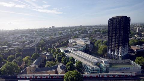 View of the burnt Grenfell Tower