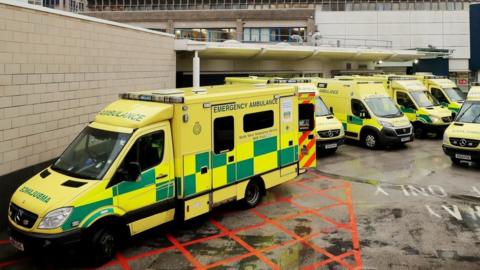 North West Ambulance Service ambulances outside Royal Liverpool University Hospital