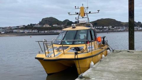 Survey boat moored at Conwy on Saturday