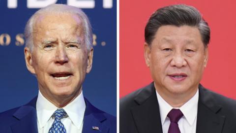 A composite image of Joe Biden and Xi Jinping