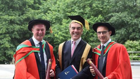From left, Michael O'Neill, Chancellor of Ulster University and actor, Dr James Nesbitt, and Martin O'Neill