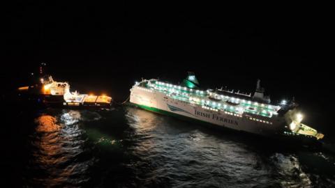 Isle of Innisfree being towed to Calais