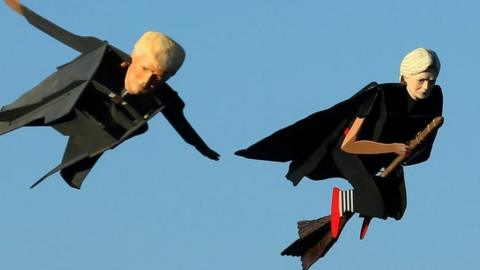 Remote control planes decorated as Trump and Clinton