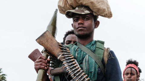 Soldiers of Tigray Defence Force (TDF) prepare to leave for another field at Tigray Martyr's Memorial Monument Center in Mekele, the capital of Tigray region, Ethiopia, on June 30, 2021