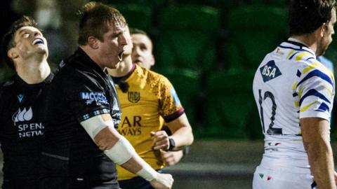 Glasgow Warriors' Johnny Matthews celebrates