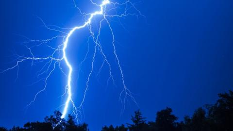 Lightning in a thunderstorm - stock photo