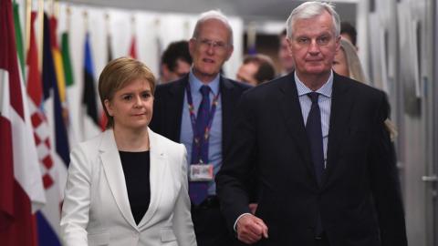 Scotland"s First Minister Nicola Sturgeon arrives for a meeting with European Union"s chief Brexit negotiator Michel Barnier at the EU Commission headquarters in Brussels.