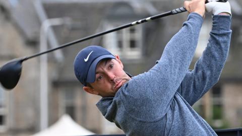 Rory McIlroy taking a driver off the tee during the 150th Open Championship