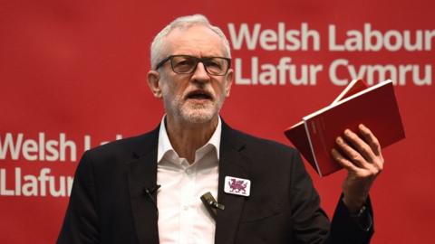 Jeremy Corbyn at a rally in Barry