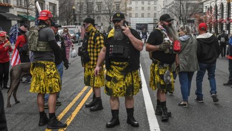 Proud Boys in yellow kilts