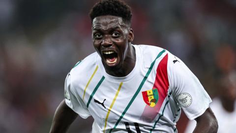 Mohamed Bayo celebrates scoring for Guinea against Equatorial Guinea