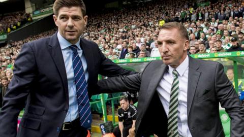 Steven Gerrard and Brendan Rodgers at Celtic Park