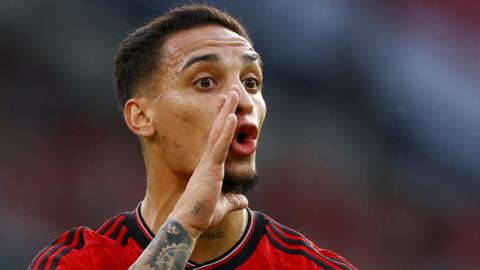 Manchester United winger Antony on the pitch during a Premier League match