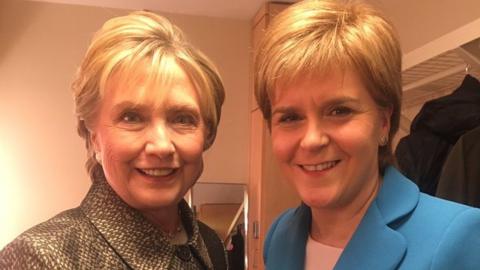 Hillary Clinton and Nicola Sturgeon met backstage at the Women in the World event