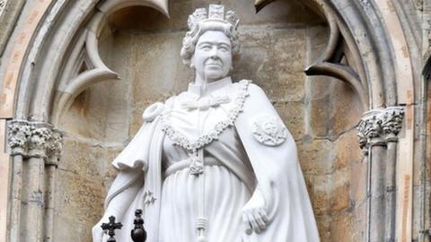 A statue of Britain's late Queen Elizabeth II at York Minster, York
