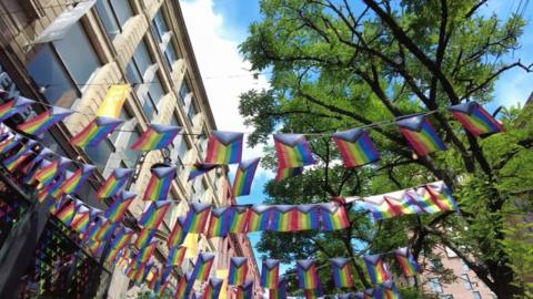 Rainbow flags in Manchester city centre