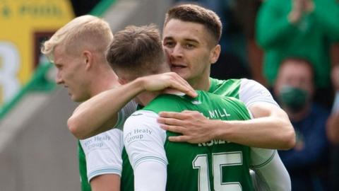 Kyle Magennis celebrates giving Hibs the lead