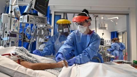 Medics in an ICU unit during coronavirus pandemic in UK