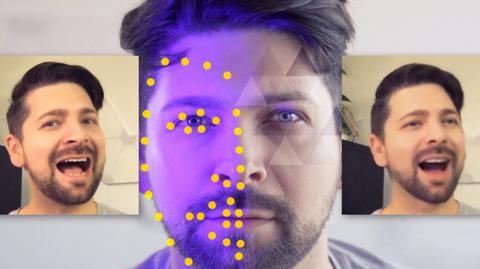 Chris Fox with tracking dots on his face