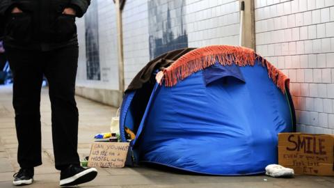 An tent occupied by a rough sleeper in London