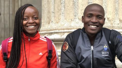 Kgomotso Malatjie (L) and Vuyo Ndata, students at Wits University in Johannesburg