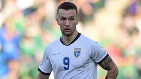 Kosovo midfielder Bersant Celina during an international game