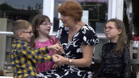 Christine Holder’s three young grandchildren Leo (4), Paige (7) and Ellie (8)