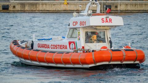 A patrol boat of the Italian Coast Guard seen in the port of Reggio Calabri