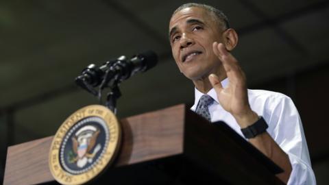 President Obama speaks to members of the military community, in Fort Lee, Virginia, on 28 September 2016