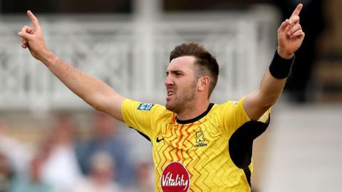 Craig Overton celebrates a wicket for Trent Rockets